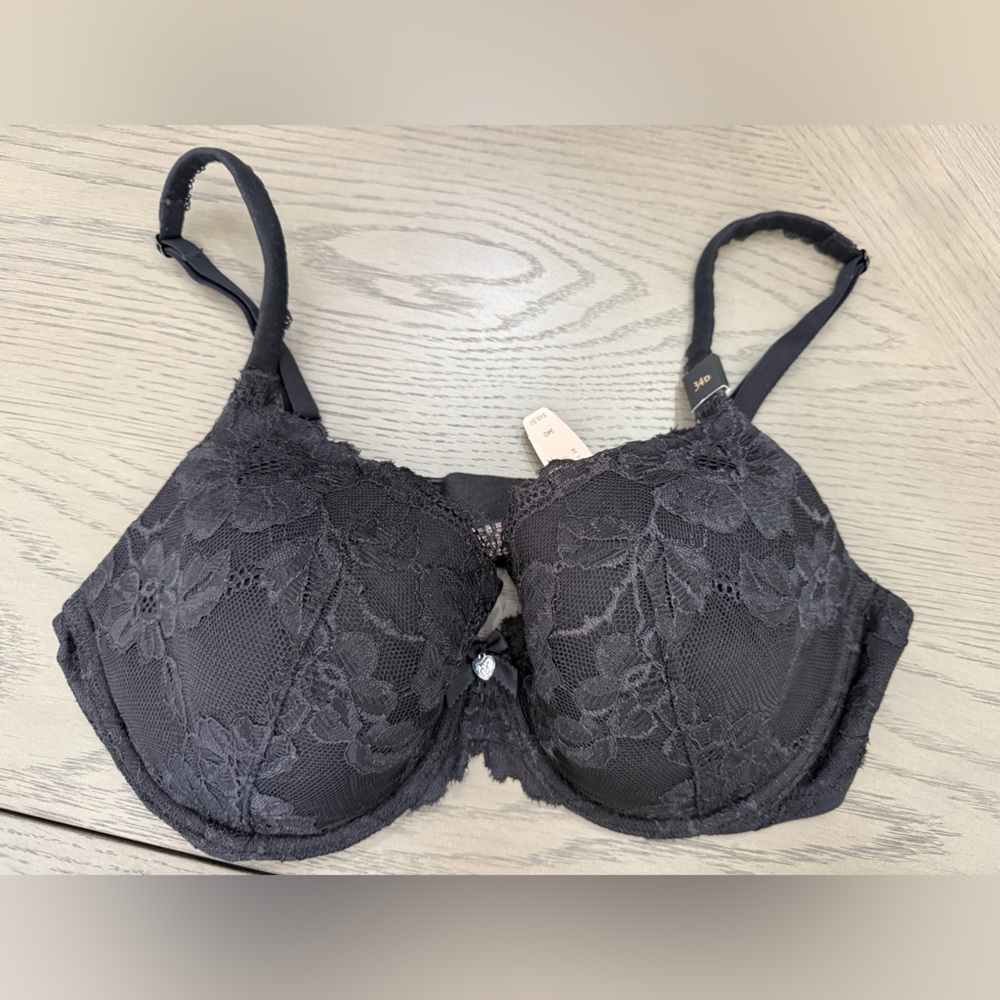 Body By Victoria Lined Perfect Coverage Bonnet Coverture Black Lace Bra 34D